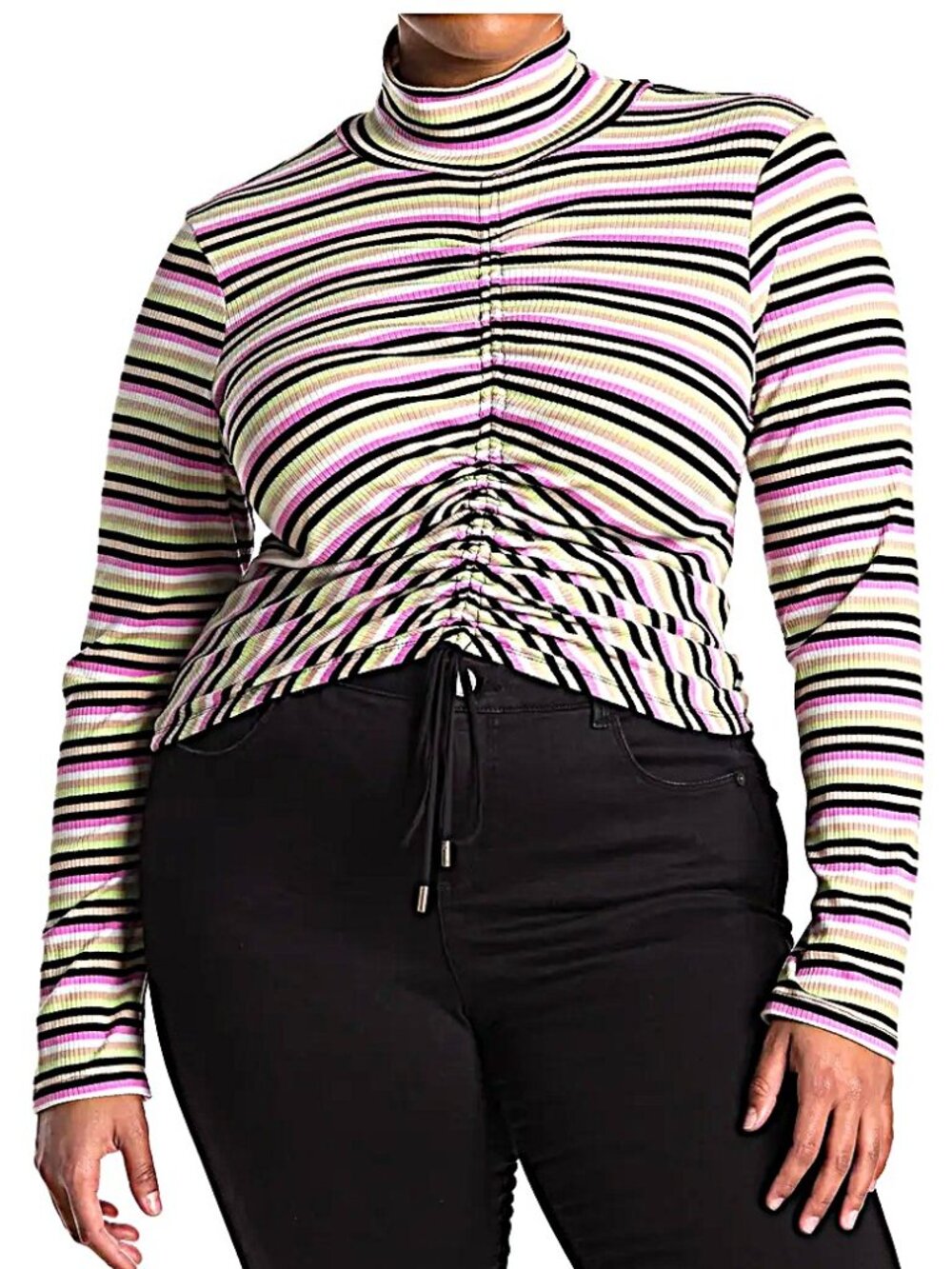 AFRM Striped Mollie Long Sleeve Drawstring Ribbed Knit Plus Size Crop Top SZ 3X